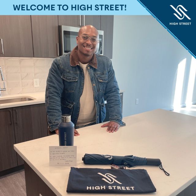 Welcome to High Street, everyone! We'd like you to meet DJ, our first move-in. 🙌 Our team is so excited to see all your smiling faces in your brand new homes!